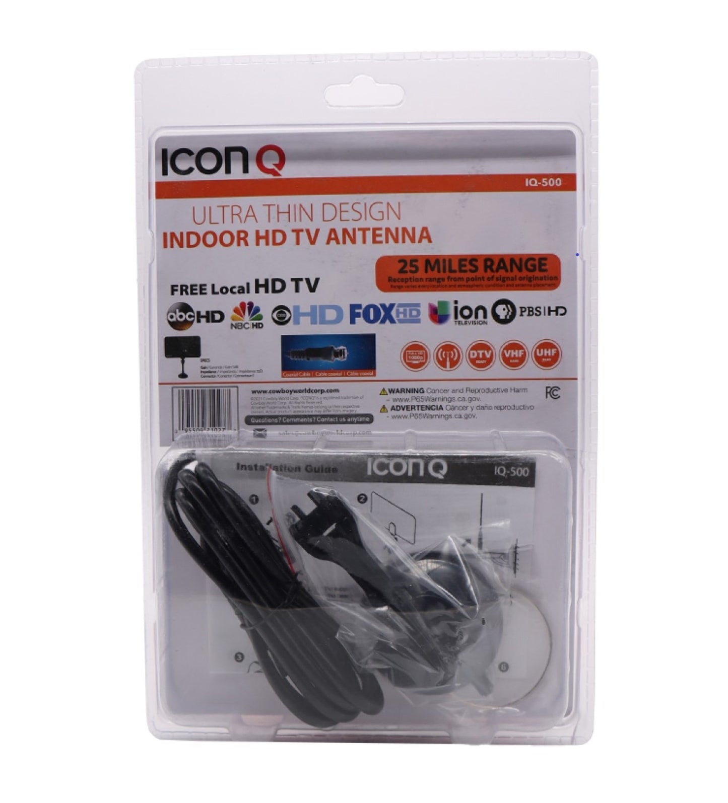 ICONQ Small Ultra Thin Indoor HD TV Antenna (IQ-500) - 25 Miles Range