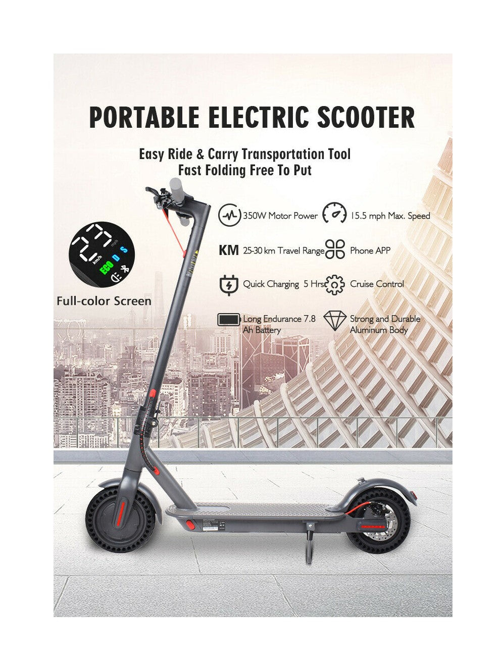 Electric Scooter - D8 Pro- 36 V 7.5AH Foldable E-Bike- Black