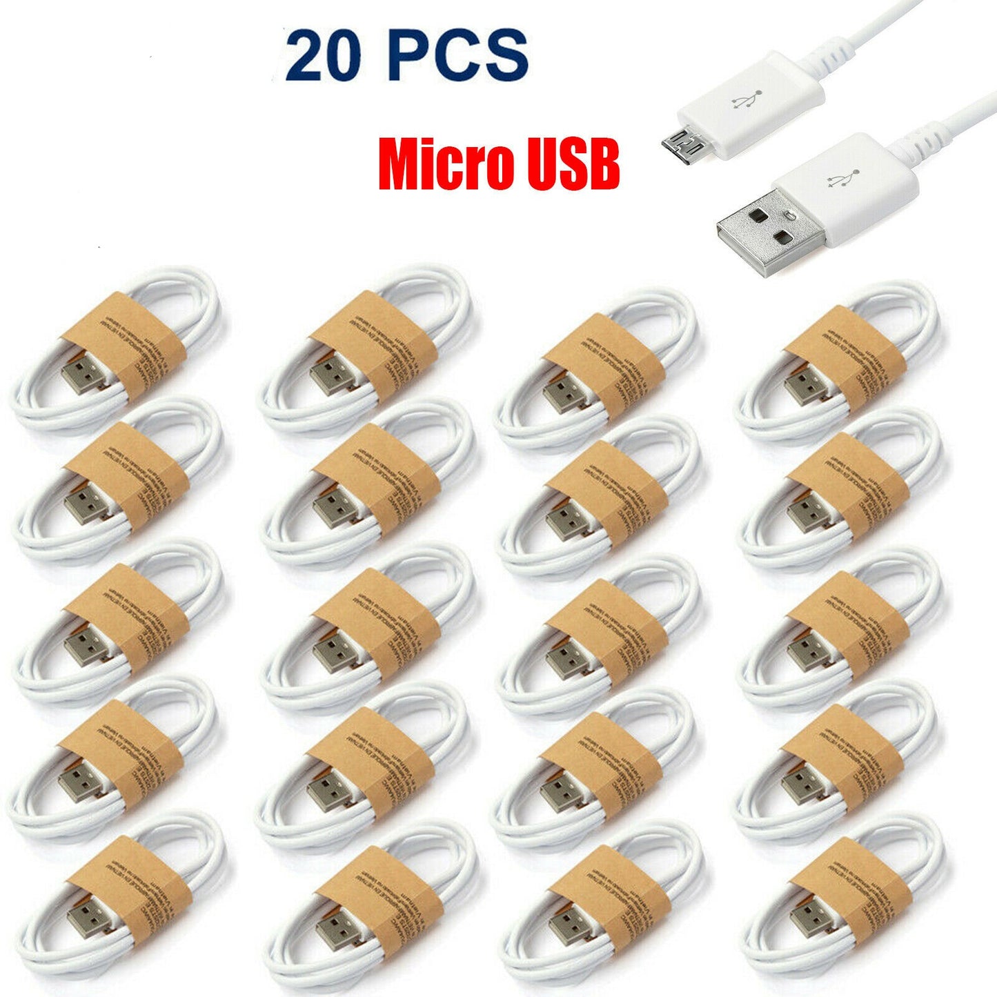 Micro USB Cable - 3ft (20 in a pack) (Promotion) - White