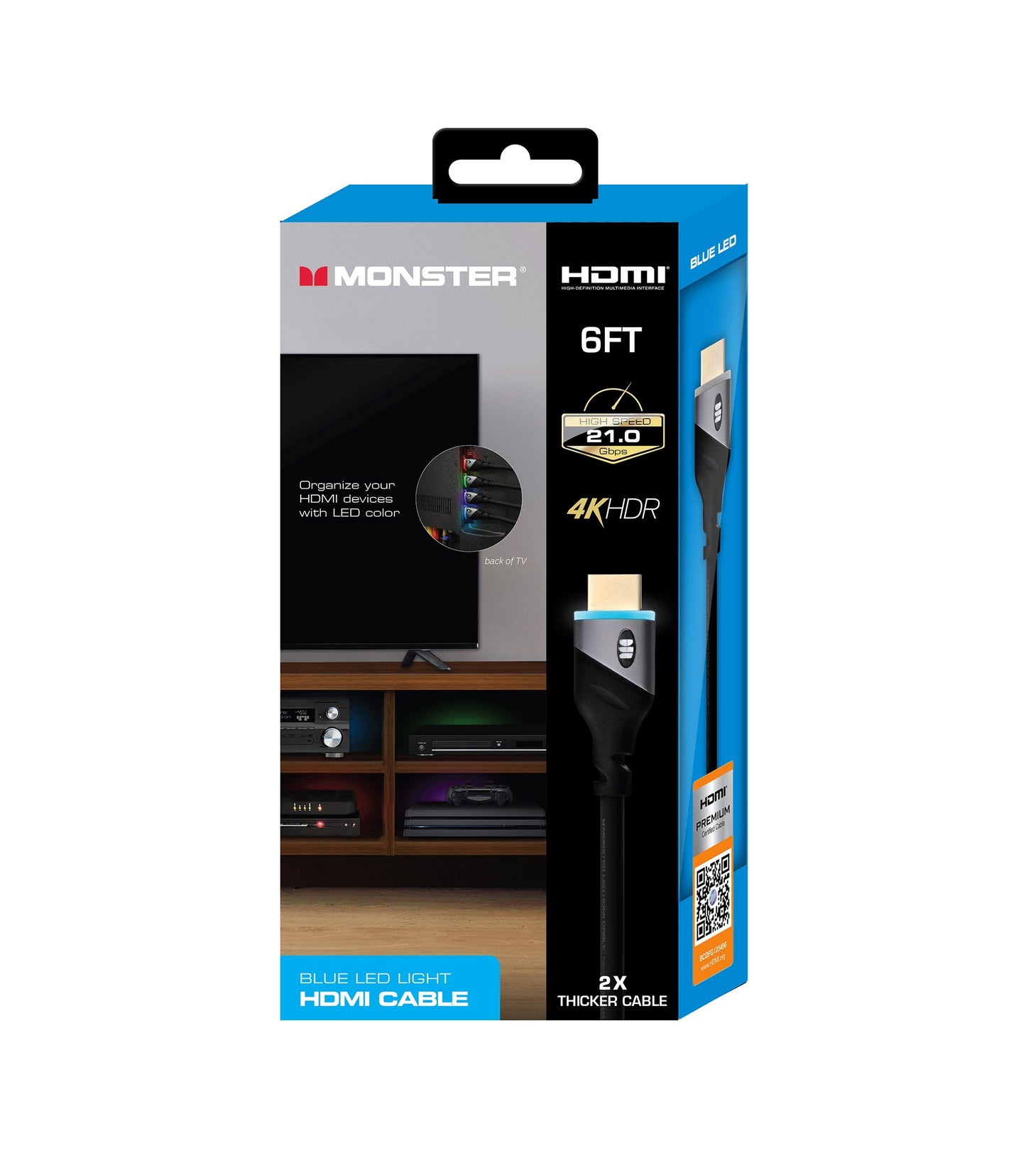 Monster Blue LED Light HDMI Cable- 6FT