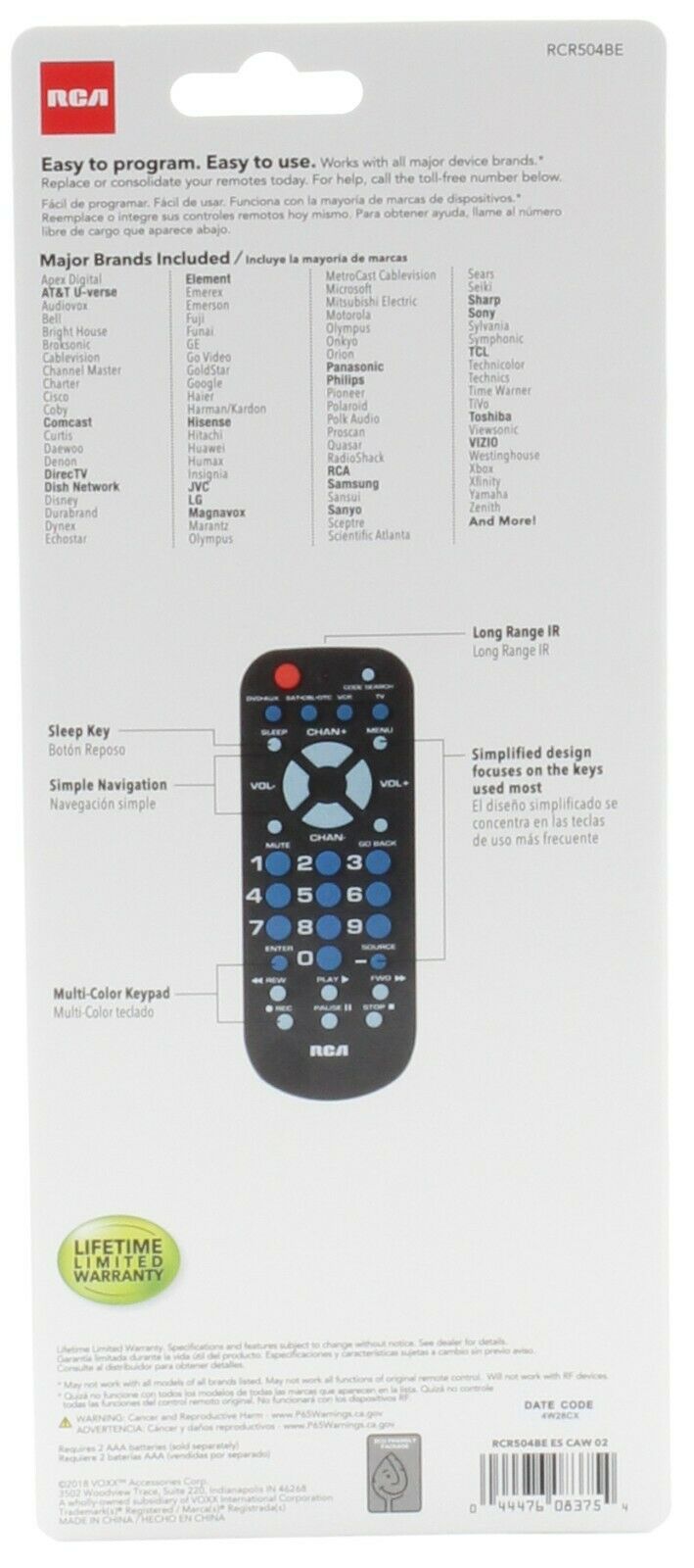 RCA 3 Device Universal Palm Size Remote (RCR504BR)