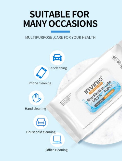 INVINIO Hygiene Wet Wipes 75% Alcohol (40 pcs)