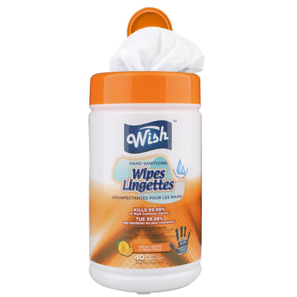 Wish Hand Sanitizer Wipes Lingettes (Cylinder Size) (40 ct) - Lemon