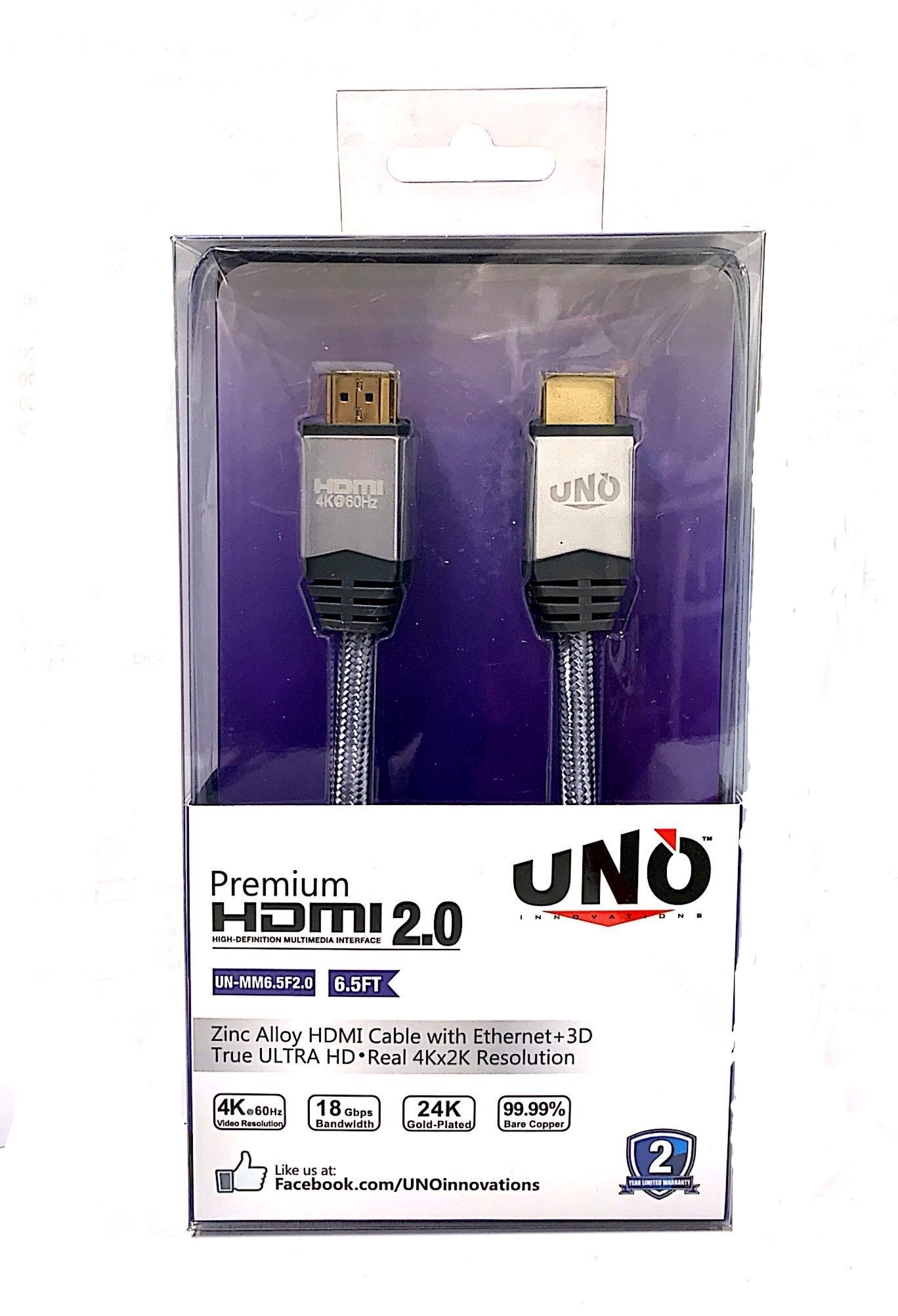 UNO Innovation- Premium HDMI 2.0 Cable- 6.5ft