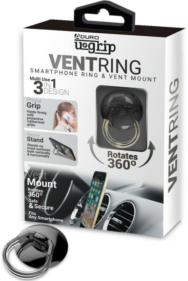 Aduro U Grip-Vent Ring Universal 3- In-1 Cell Phone Ring Holder