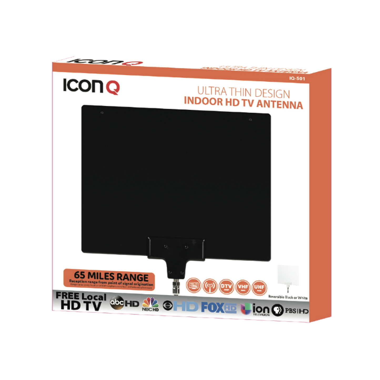 ICONQ Large Ultra Thin Indoor HD TV Antenna (IQ-501) - 65 Mile Range