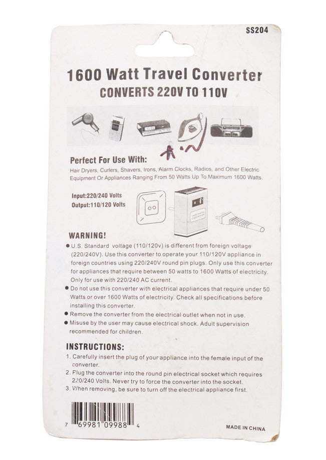 Seven Star Travel Converter 220V to 110V (1600W)(SS204)