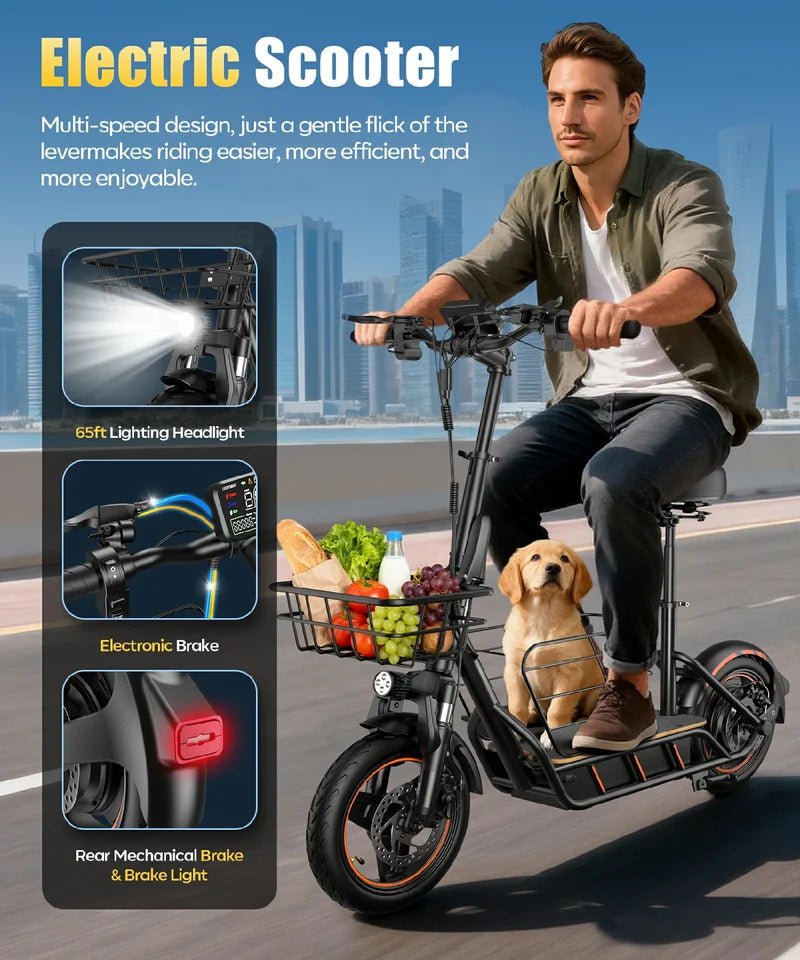 FREEBOY H14 Electric Scooter – 600W Motor, 36V 10Ah Battery, 22-Mile Range, 14" Pneumatic Tires