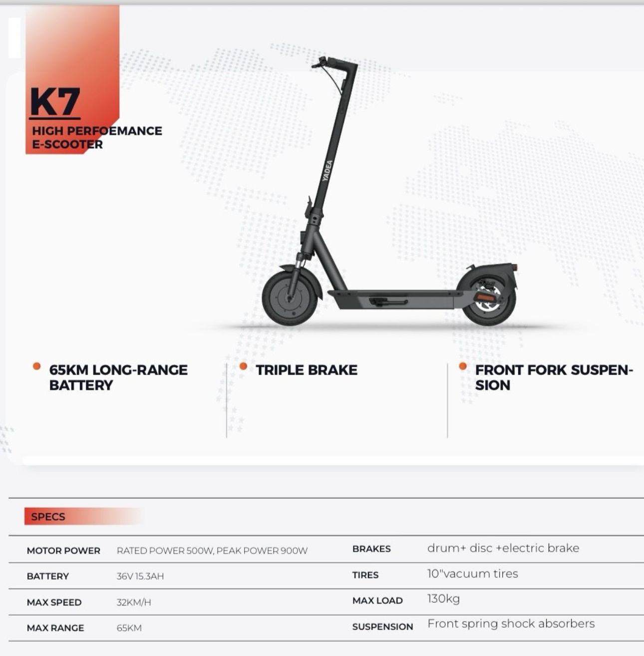Yadea KS7 Pro Electric Scooter – 500W Motor, Long-Range Commuter Scooter with 10" Tires & Dual Suspension