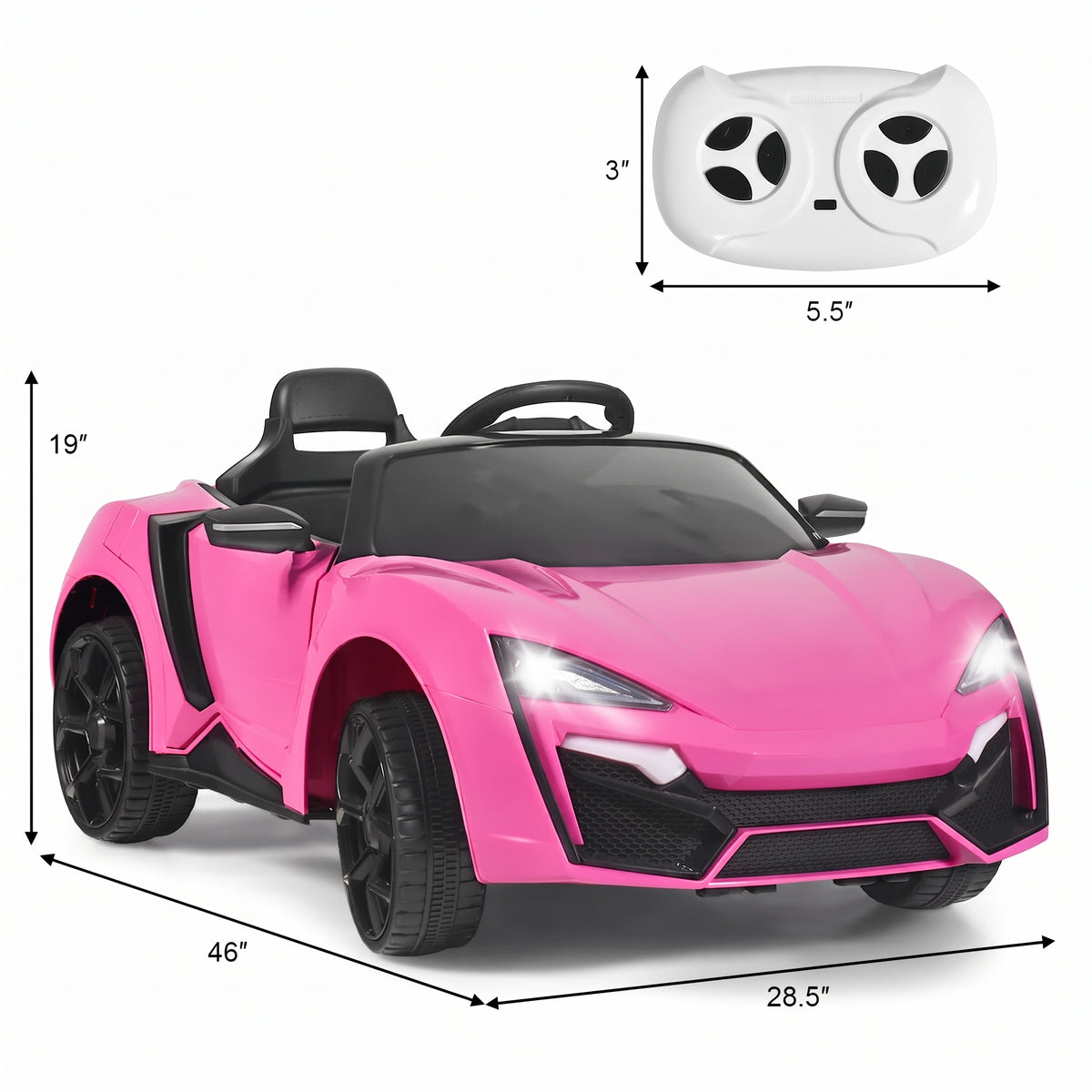 Remote-Controlled Electric Ride-On Car for Kids – 12V Pink Car with Lights, MP3 & Openable Doors – QLS-5188
