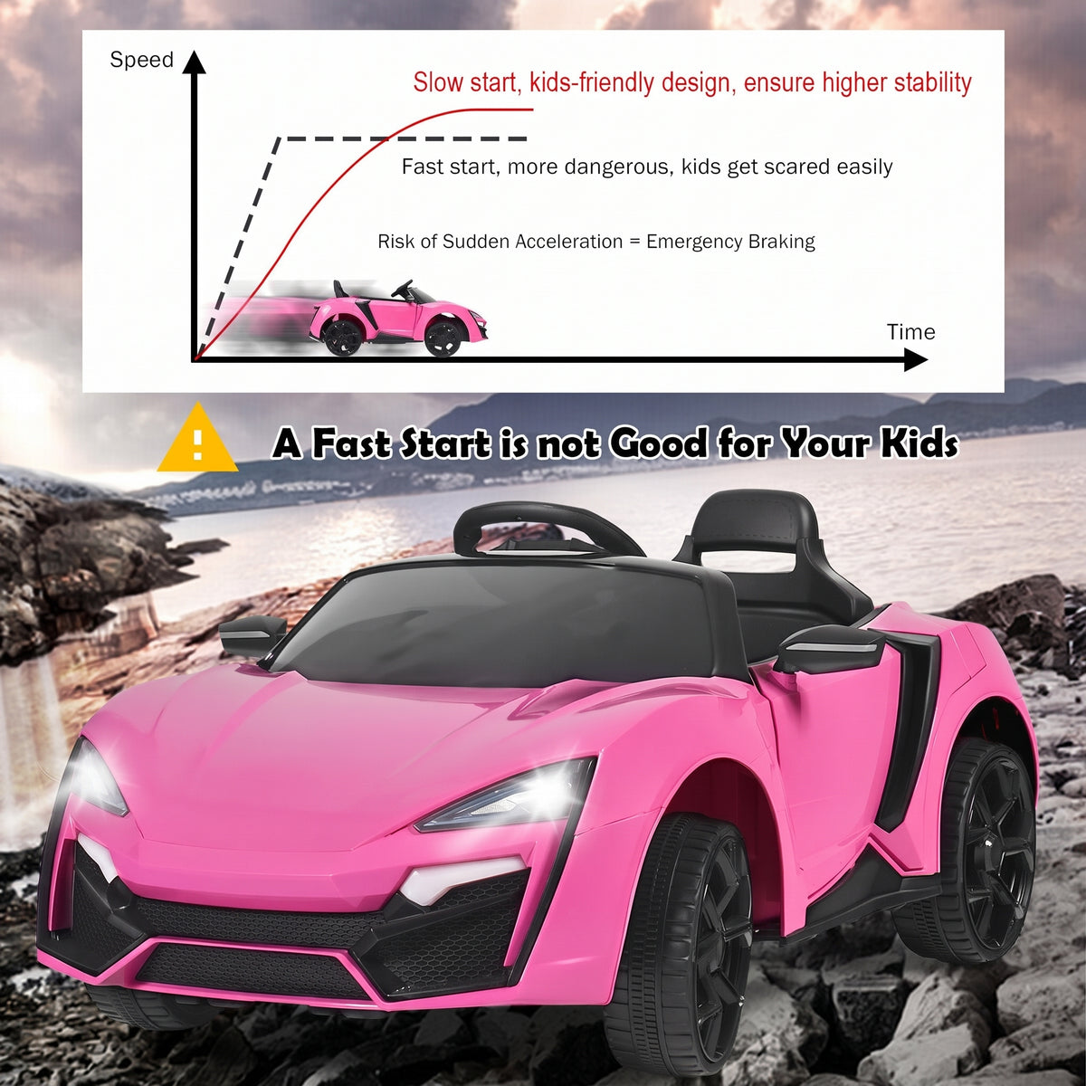 Remote-Controlled Electric Ride-On Car for Kids – 12V Pink Car with Lights, MP3 & Openable Doors – QLS-5188