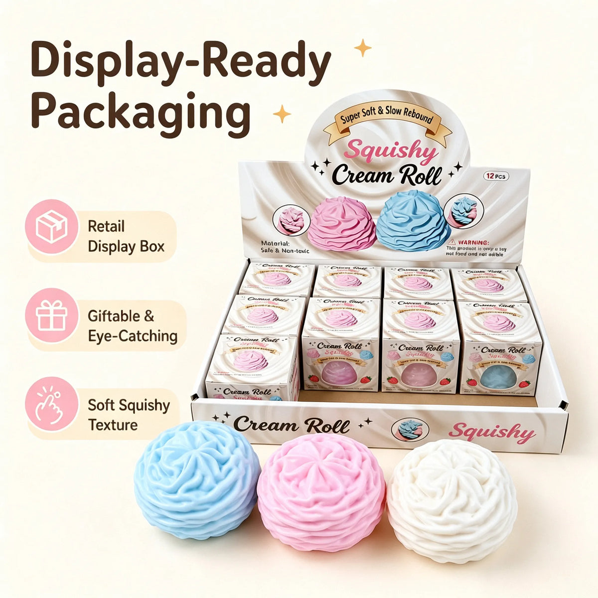 Squishy Toy - Crunch Cream Roll (7 cm)