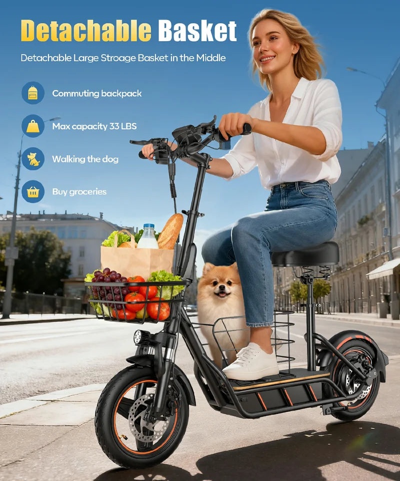 FREEBOY H14 Electric Scooter – 600W Motor, 36V 10Ah Battery, 22-Mile Range, 14" Pneumatic Tires