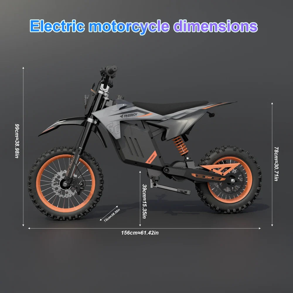 FREEBOY Y88 Electric Dirt Bike – 3000W Mid-Drive Motor, 48V 30Ah Battery, 31-Mile Range, 14" Off-Road Tires