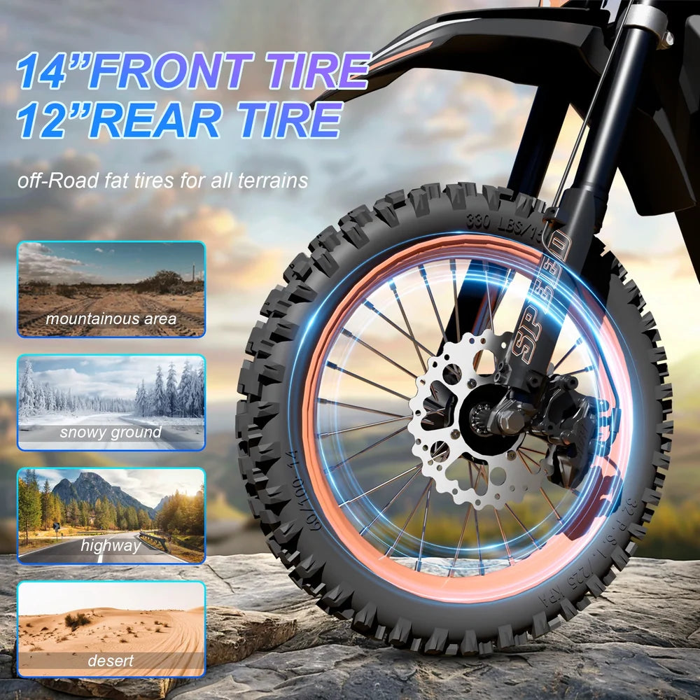 FREEBOY Y88 Electric Dirt Bike – 3000W Mid-Drive Motor, 48V 30Ah Battery, 31-Mile Range, 14" Off-Road Tires