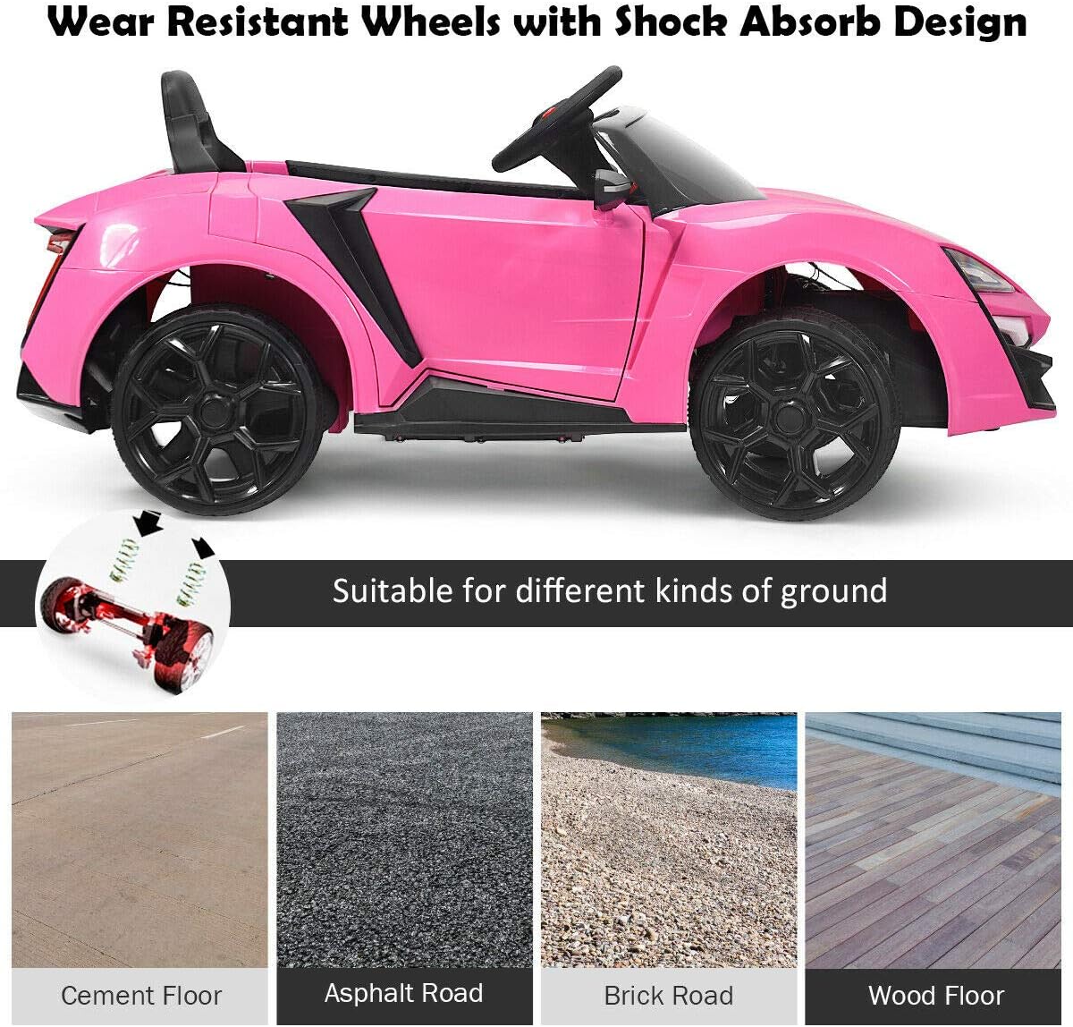 Remote-Controlled Electric Ride-On Car for Kids – 12V Pink Car with Lights, MP3 & Openable Doors – QLS-5188