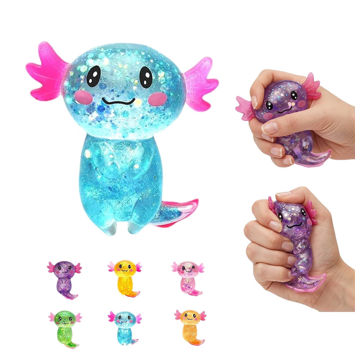 Squishy Toy - Axolotl (Slow-Rise with Glitter Gel)