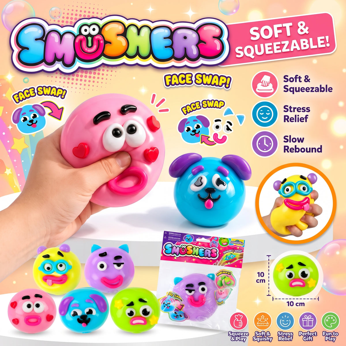 Squishy Toy - Smushers w/ Emoji Ball (10CM)