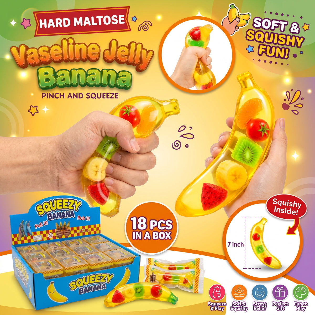 Squishy Toy - Vaseline Jelly Transparent Banana (Hard Maltose) (7 cm)