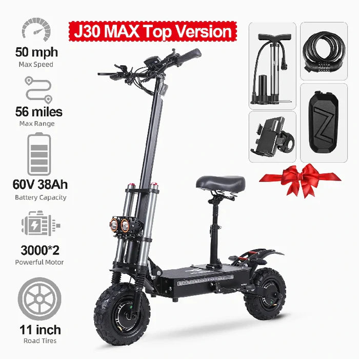 Freeboy J30 Max Dual Motor Electric Scooter – 5600W Peak Power, 60V Battery, 11" Off-Road Tires