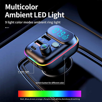 Multifunction Wireless Car MP3 Player with (2 USB & 1 Type C) Charger (T70)