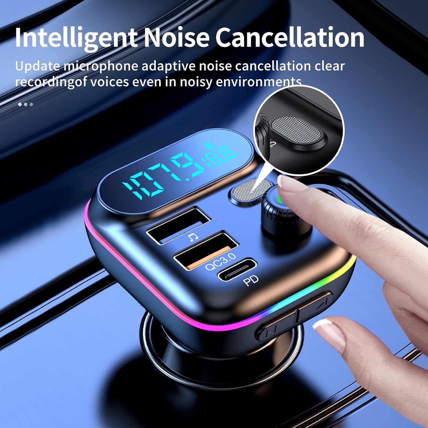 Multifunction Wireless Car MP3 Player with (2 USB & 1 Type C) Charger (T70)