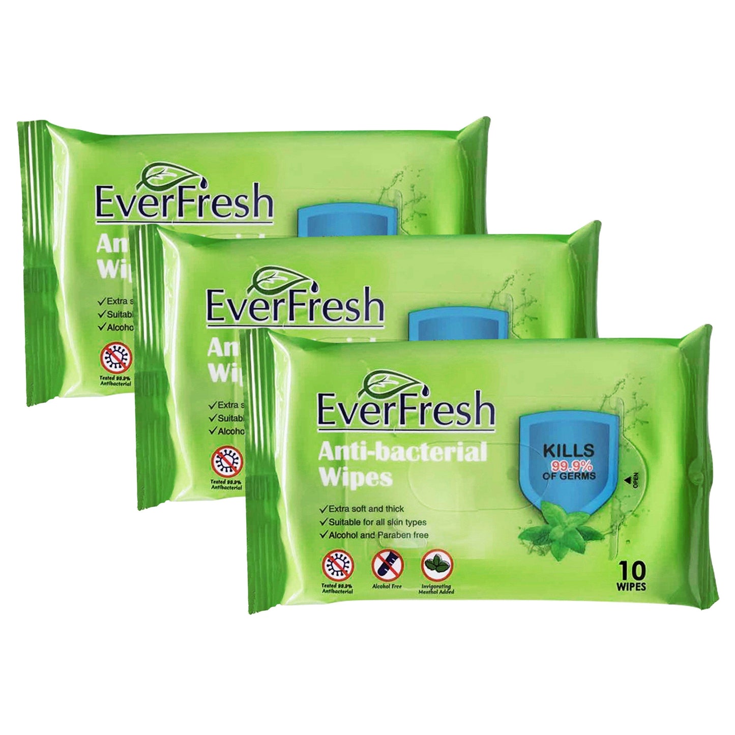 Ever Fresh Anti-Bacterial Wipes (10 ct) - 3 Pack (48 Cases = 2304 ct. per Pallet) (Unit Price - $0.50)