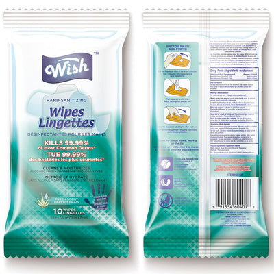 Wish Anti-Bacterial Wipes Lingettes (10 ct.) - 3 Pack (72 Cases = 2592 ct. per Pallet) (Unit Price - $0.50)