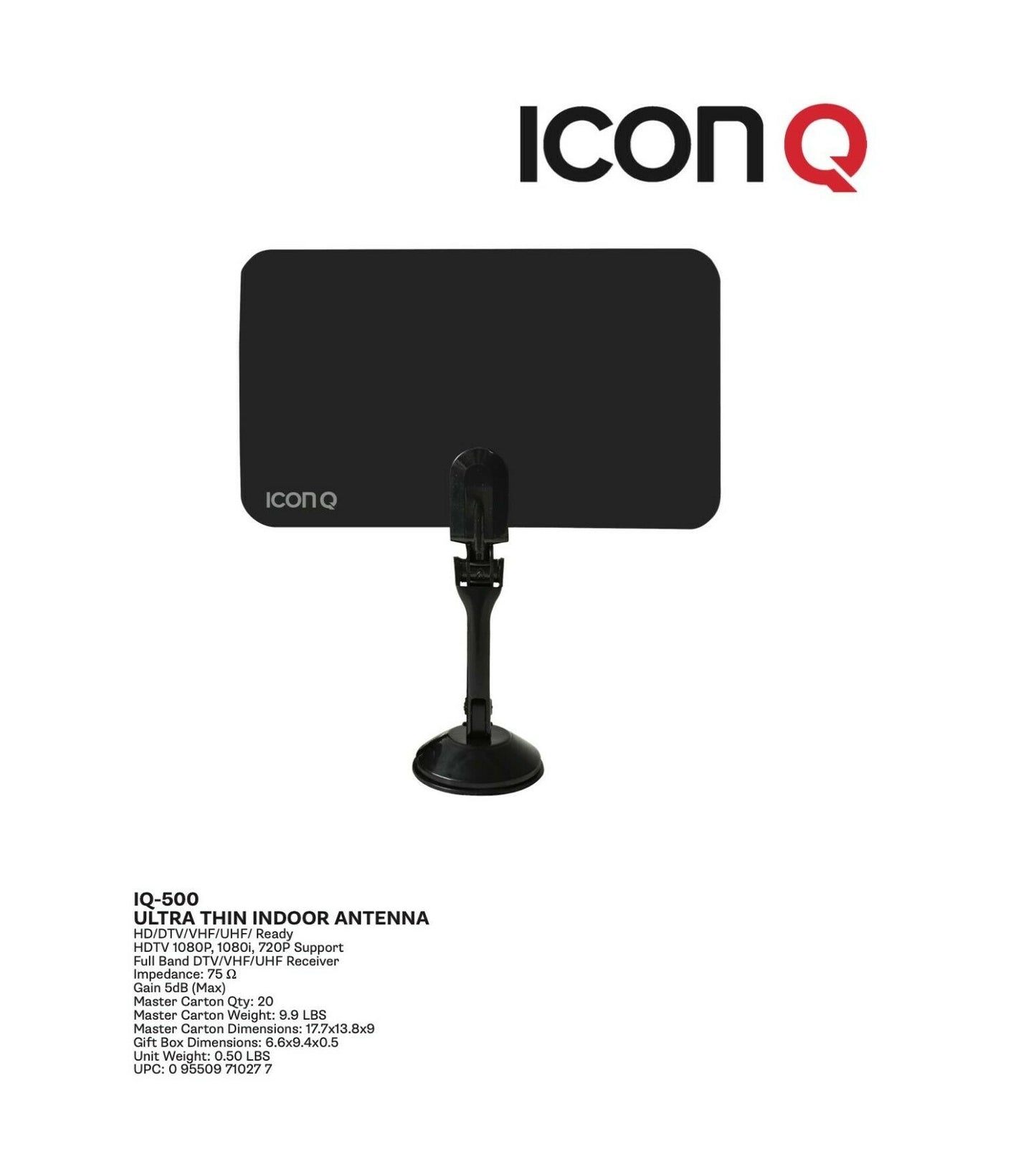 ICONQ Small Ultra Thin Indoor HD TV Antenna (IQ-500) - 25 Miles Range