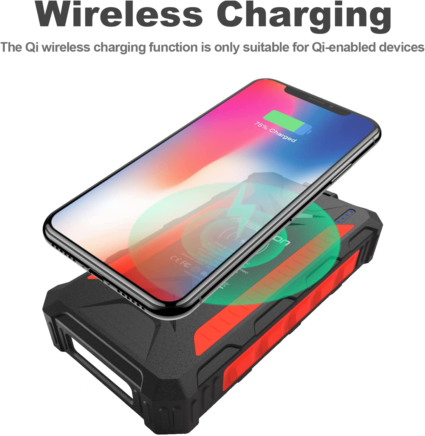 Power Bank - Solar Wireless Charging W/LED Light (36000mah)