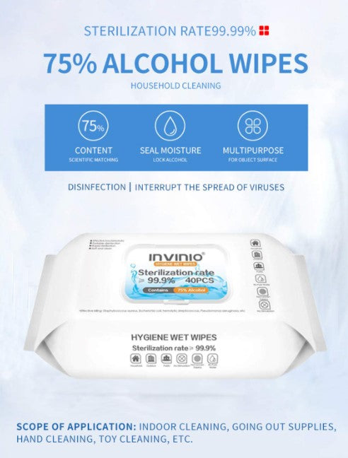 INVINIO Hygiene Wet Wipes 75% Alcohol (40 pcs)