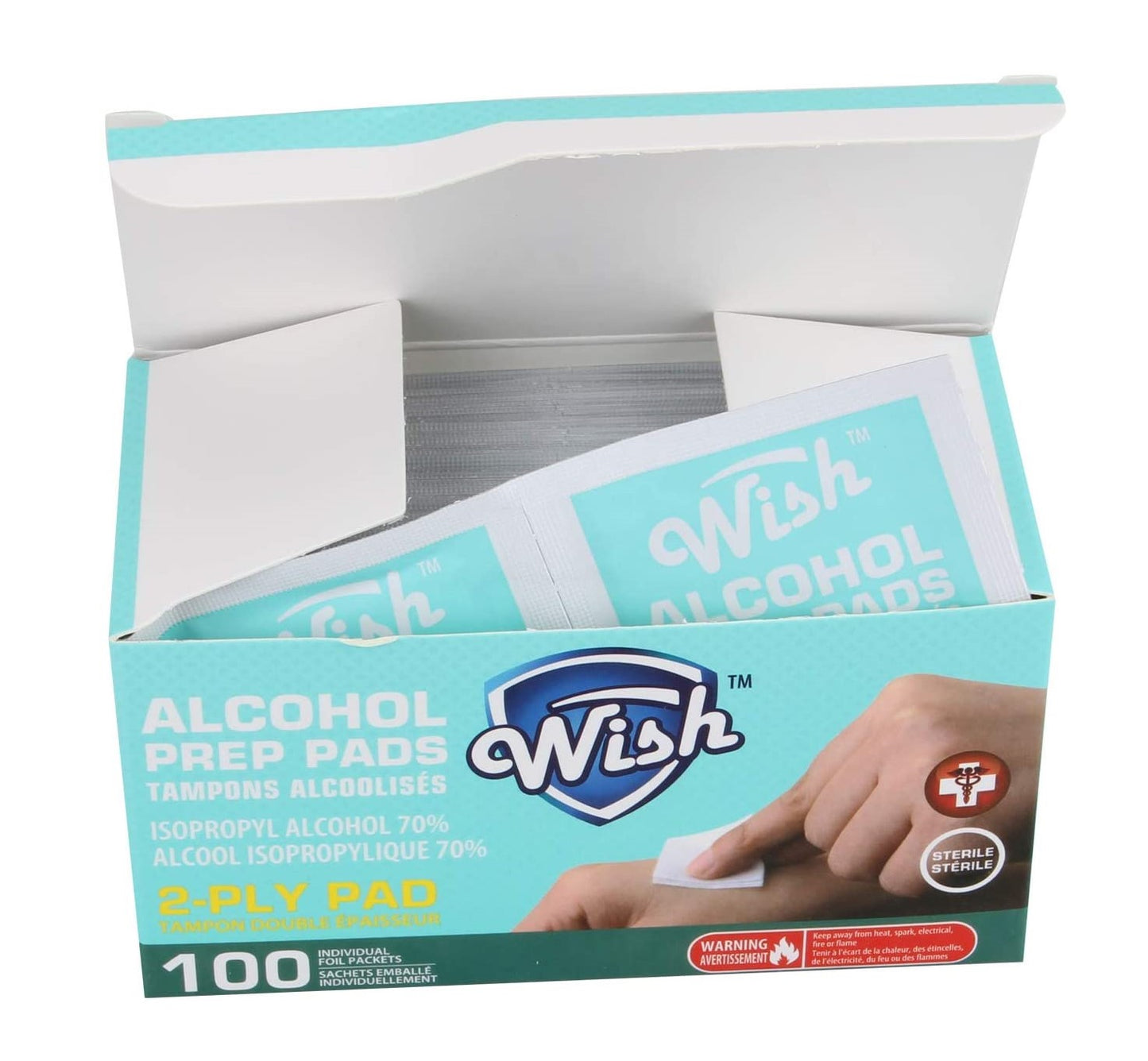 Wish Alcohol Prep Pads (2-Ply Pad) (100 Packs)