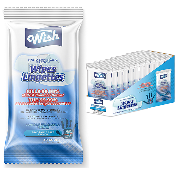 Wish Hand Sanitizing Wipes Bag 40ct. (75% Alcohol) (72 Cases = 1728 ct. per Pallet) (Unit Price - $0.50)