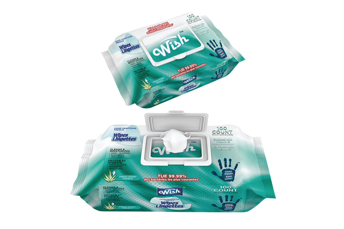 Wish Anti-Bacterial Wipes Lingettes (100 wipes) - Fresh