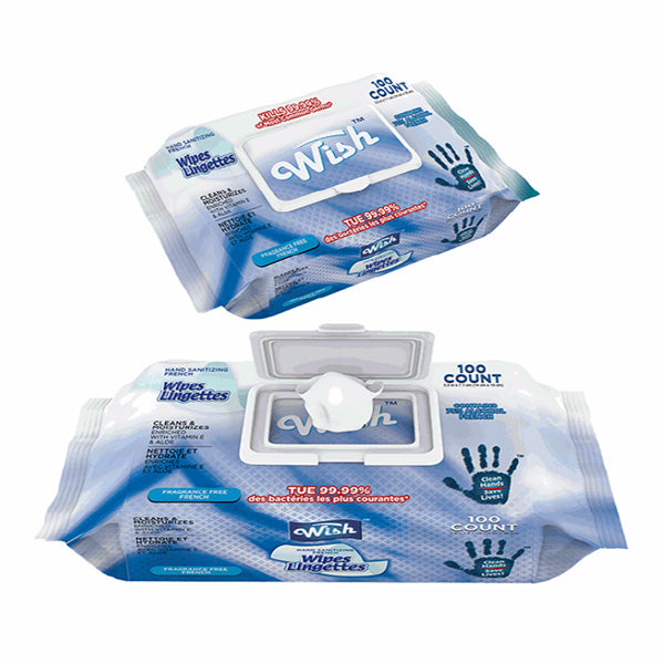 Wish Anti-Bacterial Wipes Lingettes (100 wipes) (75% Alcohol) (104 Cases = 1248 ct. per Pallet) (Unit Price - $1)