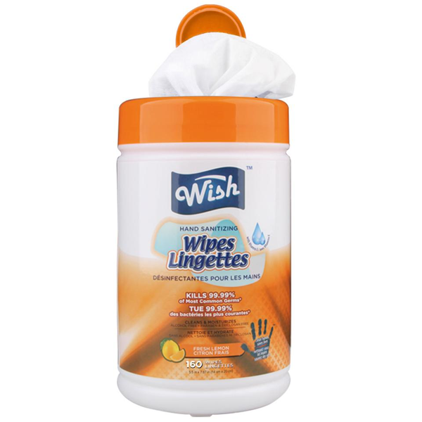 Wish Hand Sanitizer Wipes Lingettes (Cylinder Size) (160 ct) - Lemon