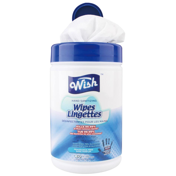 Wish Hand Sanitizer Wipes Lingettes (Cylinder Size) (160 ct) (75% Alcohol)