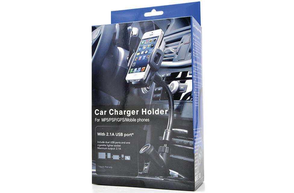 Car Charger Holder w/ Dual 2.1A USB Ports (C47, F-22 Blue/Grey Package)