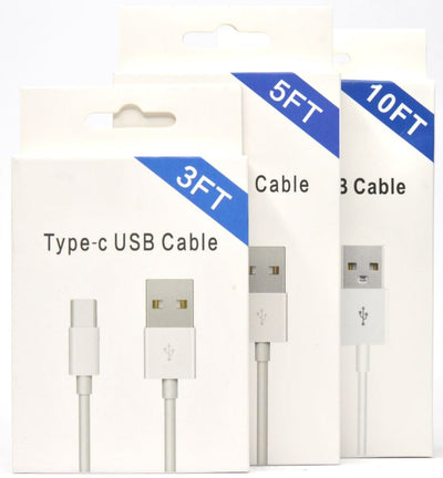 Type-C Cable - 3ft/ 5ft/ 10ft (White Package w/ Blue Corner)