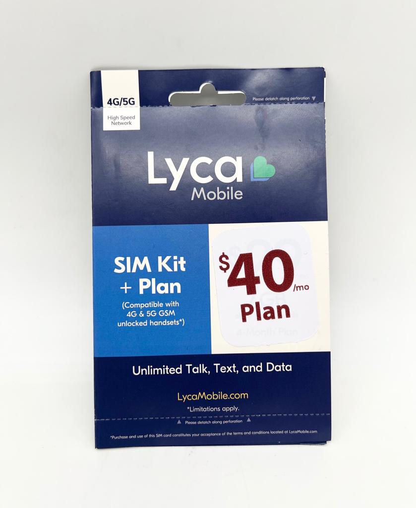 Sim Kit + Plan - Lyca Mobile $40 plan(Prepaid)