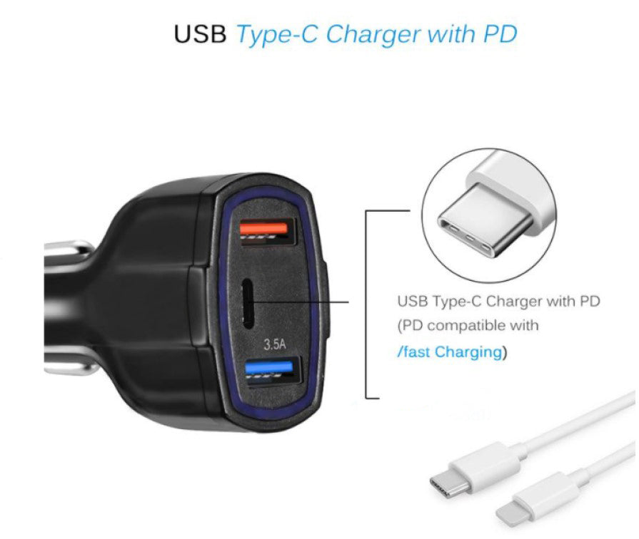 Qualcomm Car Charging Adapter 35W- 2port USB & 1port Type-C (7A QC 3.0 –  Cowboy World