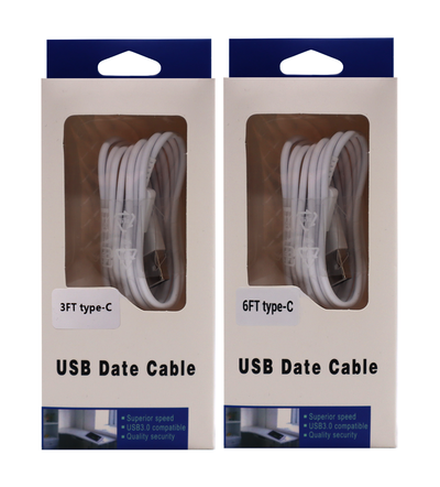 USB to Type-C Cable -3ft & 6ft (White Box) (Generic Quality)